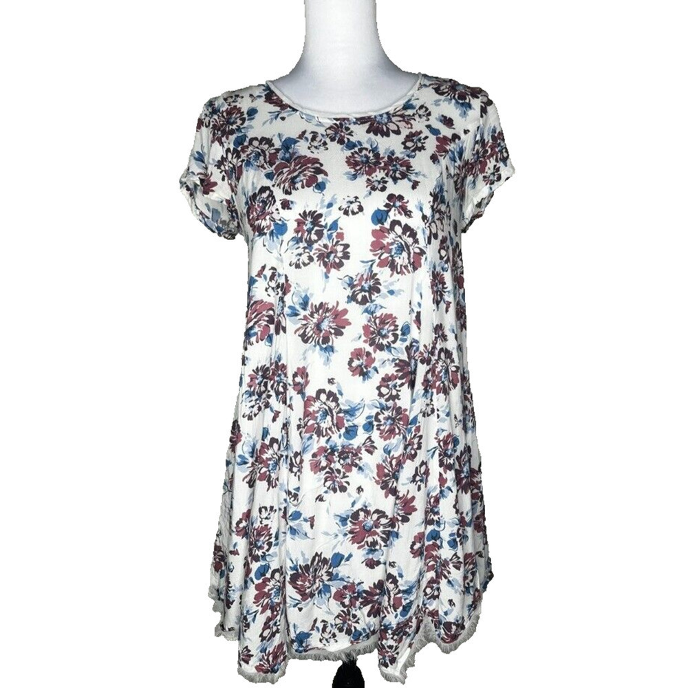 Anthropologie Silence + Noise Floral Blue Red White Zip XSmall Crew Midi Short